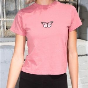Brandy Melville Pink Butterfly T-shirt